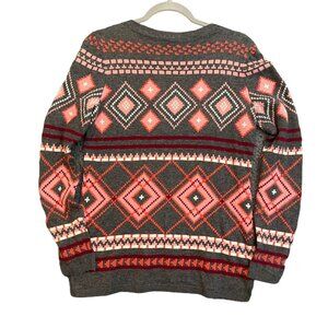Talbots Lambswool Sweater Womens Small Diamond Argyle‎ Gray Coral Fall Winter